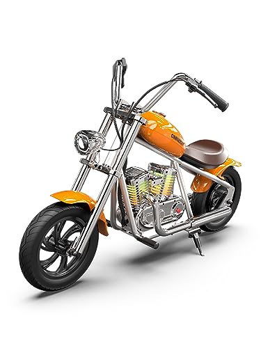 HYPERGOGO Elektro Motorrad Kinder, Challenger 12 PRO 24V 160W Motorrad mit 3 einstellbaren Geschwindigkeiten, buntem Umgebungslicht, Musik, App, Upgrade-Rahmen, Kindermotorrad für 6-12 Jahre (Orange) von HYPER GOGO