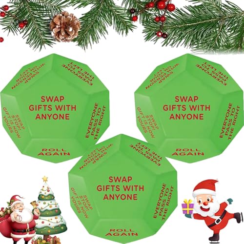 HYPYXUS Santa Swap Gift Exchange Dice, 2025 Neues Wechselspiel, übergroße Würfel, Weihnachts-Gruppenpartyspiel für Erwachsene Kinder, 12 Seiten, 7,6 x 7,6 x 7,6 cm (3Pcs) von HYPYXUS