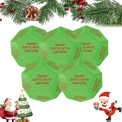 HYPYXUS Santa Swap Gift Exchange Dice, 2025 Neues Wechselspiel, übergroße Würfel, Weihnachts-Gruppenpartyspiel für Erwachsene Kinder, 12 Seiten, 7,6 x 7,6 x 7,6 cm (5Pcs) von HYPYXUS