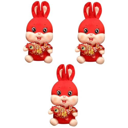 HYQOUKLR 3 Stück Jahr des Kaninchens Maskottchen Sternzeichen Tier Plüsch Chinesisches Sternzeichen Spielzeug Hase Plüsch Chinesisches Neujahr Hase Spielzeug Plüsch Hase Plüschtier Plüschpuppe Kuschel von HYQOUKLR