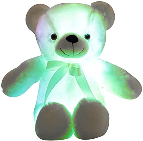 HYQOUKLR Bär Stofftier 7 Farben Licht wechselndes Bär Plüschtier Kissen LED leuchtendes Nachtlicht for schlafende Kinder(Bianco) von HYQOUKLR