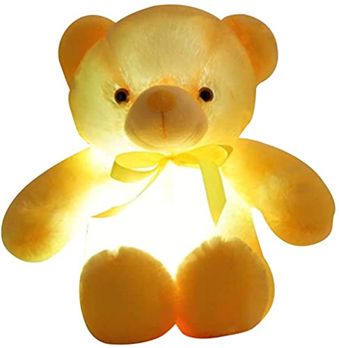 HYQOUKLR Bär Stofftier 7 Farben Licht wechselndes Bär Plüschtier Kissen LED leuchtendes Nachtlicht for schlafende Kinder(Geel) von HYQOUKLR