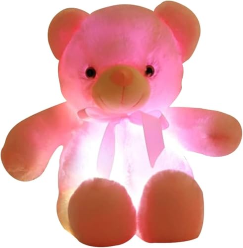 HYQOUKLR Großer Kuschelbär, Stofftier, 7 Farben, Licht wechselndes Bär-Plüschtierkissen, LED-leuchtendes Nachtlicht for schlafende Kinder(Roze) von HYQOUKLR