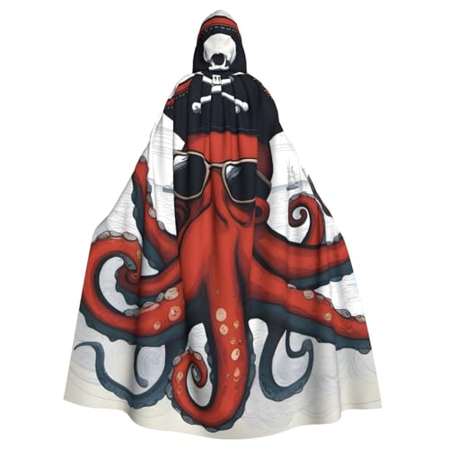 HYTTER Halloween Kapuzenumhang für Erwachsene, Cosplay, Kostümpartys und mehr, Cartoon-Segelpiraten-Oktopus-Muster von HYTTER