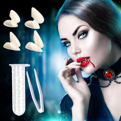 HYran Vampir Zähne, 4 Paar Vampir Fangs, Vampir Zahnersatz, Halloween Vampirzähne, Vampire Zahnzähne, Vampire Teeth, für Halloween Party Cosplay Requisiten Zähne von HYran