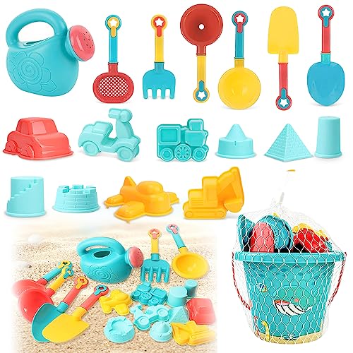 HZMJDHZM 18 Stück Strand Sandspielzeug Set, Kinder Sandkasten Spielzeug mit Eimer Weichem Kunststoff Spielzeug Strand für Kinder, Strand Outdoor Spiele für Jungen Mädchen von HZMJDHZM