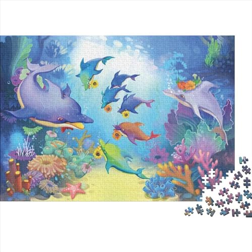 Dolphins 1000 Stück Cute Dolphin Puzzles Für Erwachsene Und Kinder Familien-Puzzlespiel 1000pcs (75x50cm) von HaDLaM