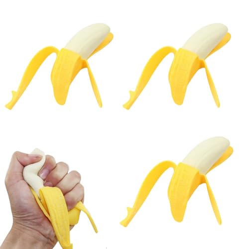 Banane Squishies Spielzeug, Anti Stress Spielzeug 3 Stück, Obst-Sensorbälle, Bananen-Squishy-Stressball, Weiches Squeeze-Spielzeug, Geschenke Autismus Angstzustände, für Kinder Erwachsene von HaOrchid