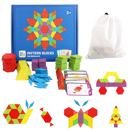 Tangram Kinder, Holzpuzzles Geometrische Puzzle, Spielzeug Puzzle mit 155 Geometrischen Formen und 24 Karten, Pädagogisches Spielzeug Geschenk für Kinder Mädchen Jungen ab 3 Jahr von HaOrchid