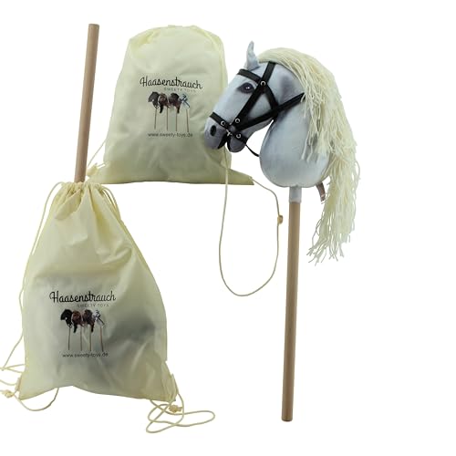 Haasenstrauch Sweety Toys Hobbyhorse Steckenpferd weiß geeigent für Hobbyhorsing & Transportbeutel Turnbeutel von Haasenstrauch