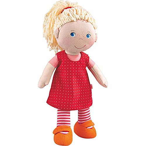 HABA 302108 - Puppe Annelie, Stoffpuppe mit Kleidung und Haaren, 30 cm, Spielzeug ab 18 Monaten, Rotes von HABA