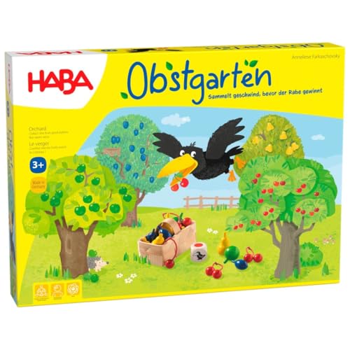 HABA Obstgarten Großes Brett- und Würfelspiel für die ganze Familie, rund um Farben und Formen, Holzspielzeug-Klassiker für Kinder ab 3 Jahren 1004170001 von HABA