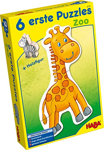 Haba 4276-6 Erste Puzzles Zoo, mit 6 niedlichen Zootiermotiven für Kinder ab 2 Jahren, mit Holzfigur zum freien Spielen von HABA