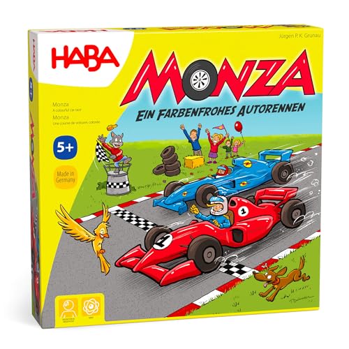 Haba 4416 - Monza, Würfelspiel und Gesellschaftsspiel, mit turbulentem Autorennen für 2-6 Kinder ab 5 Jahren, zum Farbenlernen, In Verschiedenen Farben Erhältlich von HABA