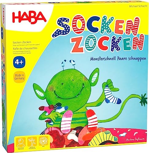 HABA 4465 - Socken zocken, schnelles Suchspiel für 2-6 Spieler von 4-99 Jahren, blitzschnelles Reaktionsspiel mit Tipps zur Sprachförderung, Spiel für die ganze Familie von HABA