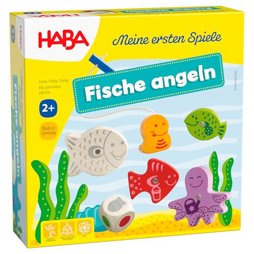 HABA Fische Angeln Meine ersten Spiele Angelspiel aus Holz für Kinder ab 2 Jahren Fördert Feinmotorik, freies Spielen, Lernen & Farben-unterscheiden 1004983001 von HABA