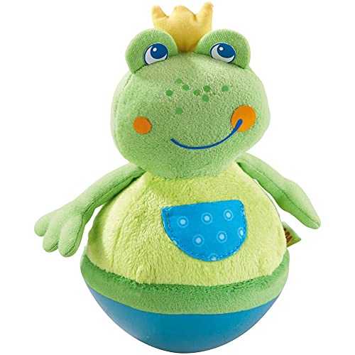 HABA 5859 - Stehauffigur Frosch Baby- und Kleinkindspielzeug, ab 6 Monaten, Motorikspielzeug aus weichem Veloursstoff mit lustigem Wackel- und Klingeleffekt von HABA