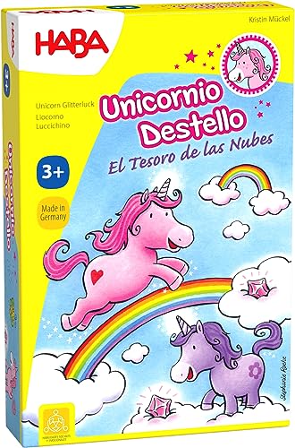 HABA 304069 Unicornio Destello Bingo Chispeante 304069-HABA-Blitzendes Einhorn ESP, Bingospiel mit Einhornmotiven und funkelnden Kristallen, Spiel ab 3 Jahren, bunt von HABA