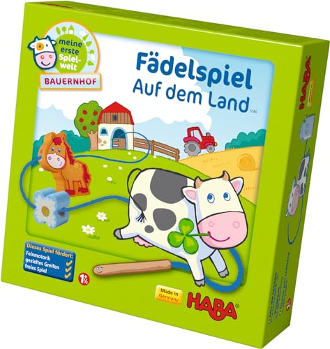 HABA 5580 - Meine erste Spielwelt Bauernhof Fädelspiel auf dem Land, liebevoll gestaltetes Lernspiel und Motorikspielzeug ab 18 Monaten, Holzspielzeug mit Bauernhofmotiven von HABA