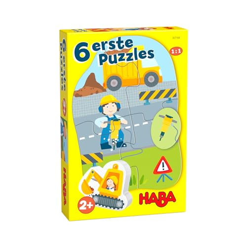 HABA 6 erste Puzzles Baustelle - 6 Motive mit vielen Puzzleteilen - Große Teile für kleine Hände - Geschenk für Kinder ab 2 Jahren - 1307184001 von HABA