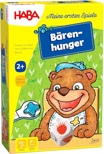 HABA 301257 300171 - Meine ersten Spiele – Bärenhunger | Lustige Spielesammlung für 1-3 Spieler ab 2 Jahren | Mit süßem Bären-Aufsteller zum Füttern von HABA