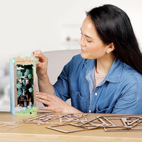 Habarri - Book Nook Haus - mit LED - Bastelset - DIY Set Erwachsene & Kinder - 3D Puzzle, Miniatur DIY Set - Miniatur Deko, Modellbausatz - Die Geheimnisse des Dschungels von Habarri