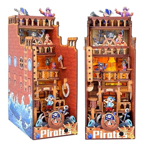Habarri - Book Nook Haus - mit LED - Bastelset - DIY Set Erwachsene & Kinder - 3D Puzzle, Miniatur DIY Set - Miniatur Deko, Modellbausatz - Die Pirateninsel von Habarri