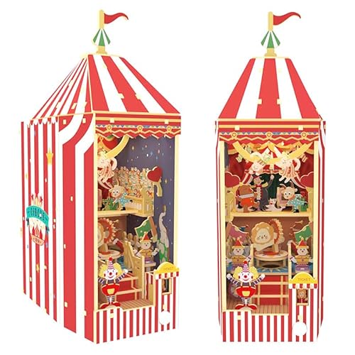 Habarri - Book Nook Haus - mit LED - Bastelset - DIY Set Erwachsene & Kinder - 3D Puzzle, Miniatur DIY Set - Miniatur Deko, Modellbausatz - EIN lustiger Zirkus von Habarri