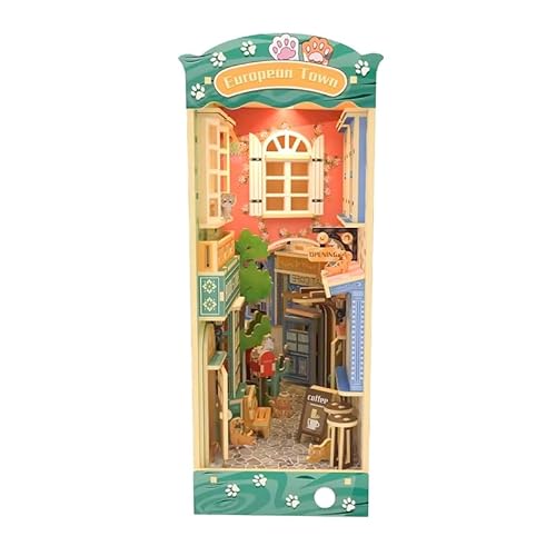 Habarri - Book Nook Haus - mit LED - Bastelset - DIY Set Erwachsene & Kinder - 3D Puzzle, Miniatur DIY Set - Miniatur Deko, Modellbausatz - Katzenstadt von Habarri