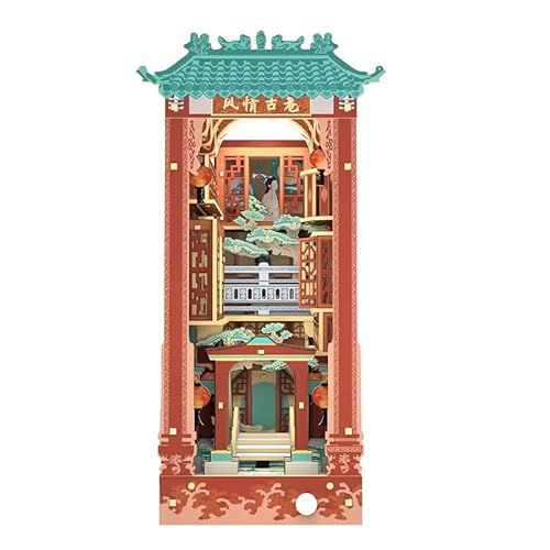 Habarri - Book Nook Haus - mit LED - Bastelset - DIY Set Erwachsene & Kinder - 3D Puzzle, Miniatur DIY Set - Miniatur Deko, Modellbausatz - Pekingoper von Habarri