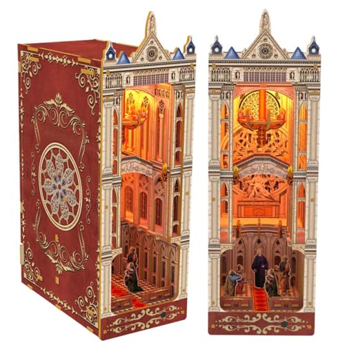 Habarri - Book Nook Haus - mit LED - Bastelset - DIY Set Erwachsene & Kinder - 3D Puzzle, Miniatur DIY Set - Miniatur Deko, Modellbausatz - gotische Kathedrale von Habarri