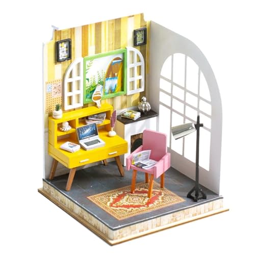 Habarri - DIY Miniaturhaus Sammlerhaus - Charmante Dekoration - DIY-Modell zum Zusammenbauen - Charmantes Detaildesign - Sammlerstück - 9x9x12cm - Büro-Ecke von Habarri