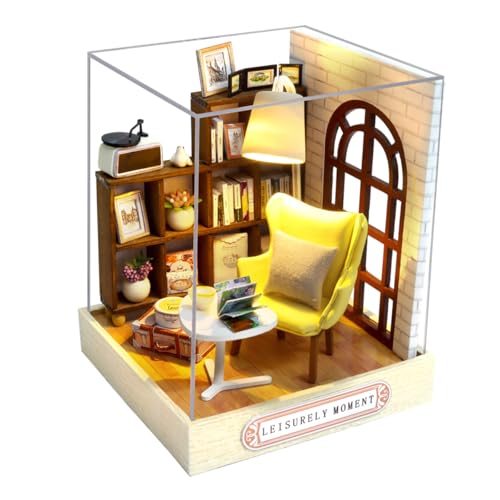 Habarri - DIY Miniaturhaus Sammlerhaus - Charmante Dekoration - DIY-Modell zum Zusammenbauen - Charmantes Detaildesign - Sammlerstück - 9x9x12cm - Ein Moment mit einem Buch von Habarri