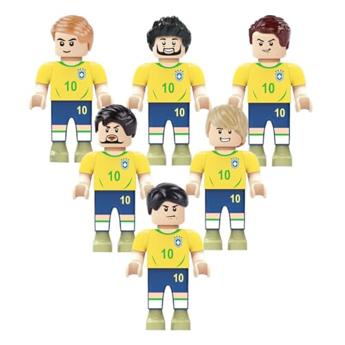 Habarri - Mini Figuren - Fußballmannschaft - 6er Set - Geschenk für Kinder, Fußball Fans - Kompatibel mit bekannten Klemmbausteinen - Brasilien Fußballmannschaft von Habarri