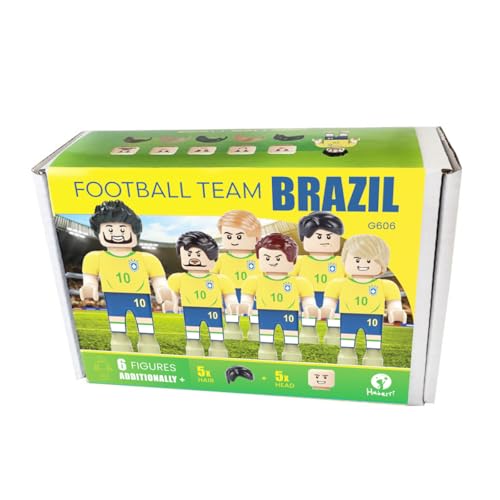 Habarri - Mini Figuren - Fußballmannschaft - 6er Set - Geschenk für Kinder, Fußball Fans - Kompatibel mit bekannten Klemmbausteinen - Brasilien Fußballmannschaft von Habarri