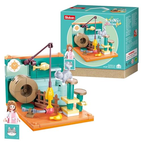 Habarri - Mini Klemmbausteine - Set von Bausteinen und Mini Figur - Geschenk für Kinder ab 7 Jahren - Kompatibel mit bekannten Klemmbausteinen - 109 Elemente - Motiv Kätzchen Perle von Habarri