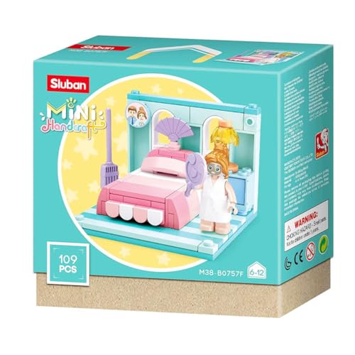 Habarri - Mini Klemmbausteine - Set von Bausteinen und Mini Figur - Geschenk für Kinder ab 7 Jahren - Kompatibel mit bekannten Klemmbausteinen - 109 Elemente - Motiv Schlafzimmer von Habarri