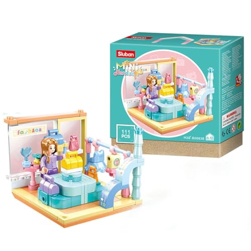 Habarri - Mini Klemmbausteine - Set von Bausteinen und Mini Figur - Geschenk für Kinder ab 7 Jahren - Kompatibel mit bekannten Klemmbausteinen - 111 Elemente - Motiv Laden von Habarri