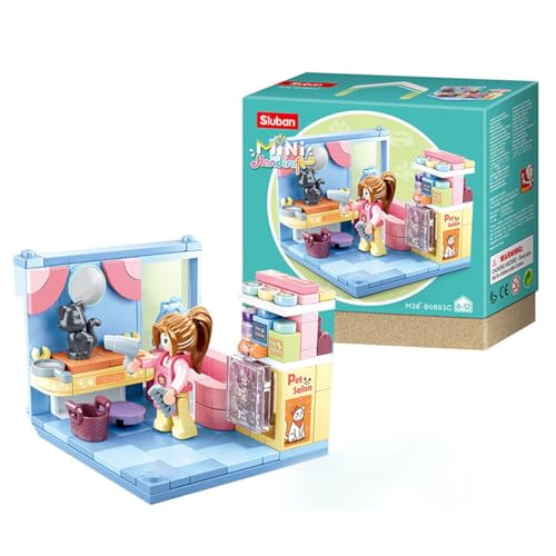 Habarri - Mini Klemmbausteine - Set von Bausteinen und Mini Figur - Geschenk für Kinder ab 7 Jahren - Kompatibel mit bekannten Klemmbausteinen - 113 Elemente - Motiv Hundefriseur von Habarri