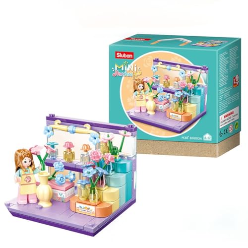 Habarri - Mini Klemmbausteine - Set von Bausteinen und Mini Figur - Geschenk für Kinder ab 7 Jahren - Kompatibel mit bekannten Klemmbausteinen - 124 Elemente - Motiv Blumenladen von Habarri