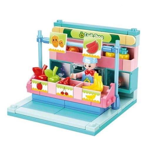 Habarri - Mini Klemmbausteine - Set von Bausteinen und Mini Figur - Geschenk für Kinder ab 7 Jahren - Kompatibel mit bekannten Klemmbausteinen - 99 Elemente - Motiv Marktstand von Habarri