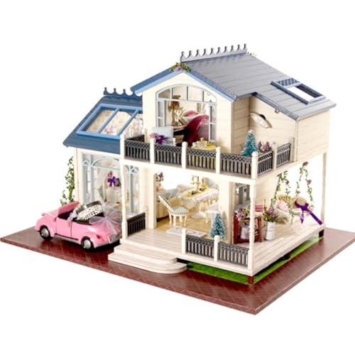 Habarri - Miniatur Haus - DIY Set - Bastelset Erwachsene & Kinder ab 7 Jahren - Bezauberndes 3D Modell mit Licht - Modellbau 1:24 - Motiv Amerikanisches Cottage von Habarri