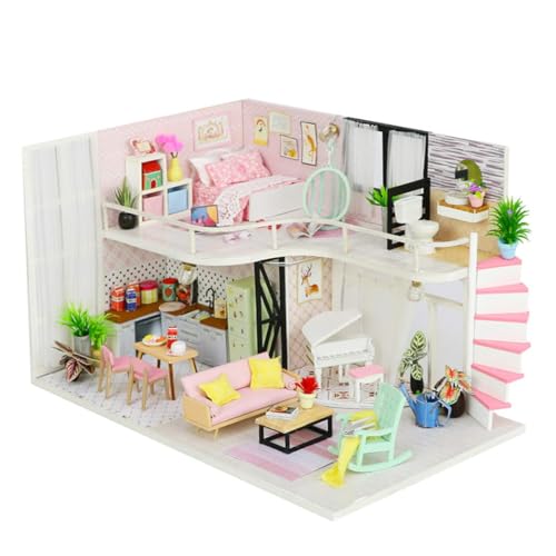 Habarri - Miniatur Haus - DIY Set - Bastelset Erwachsene & Kinder ab 7 Jahren - Bezauberndes 3D Modell mit Licht - Modellbau 1:24 - Motiv Anis rosa Melodie von Habarri