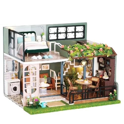 Habarri - Miniatur Haus - DIY Set - Bastelset Erwachsene & Kinder ab 7 Jahren - Bezauberndes 3D Modell mit Licht - Modellbau 1:24 - Motiv Annes grüner Hügel von Habarri