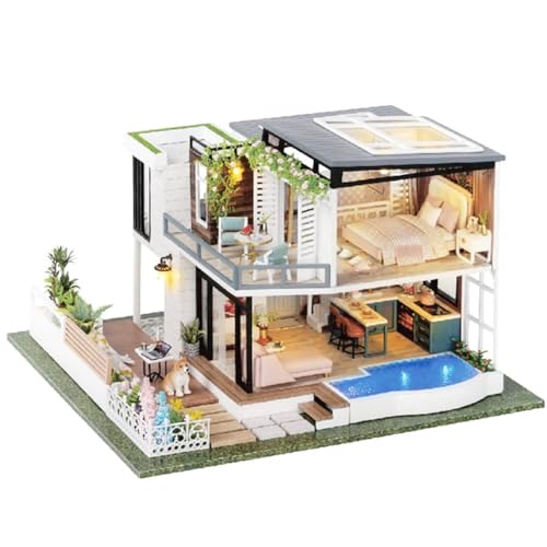 Habarri - Miniatur Haus - DIY Set - Bastelset Erwachsene & Kinder ab 7 Jahren - Bezauberndes 3D Modell mit Licht - Modellbau 1:24 - Motiv Azurküste von Habarri