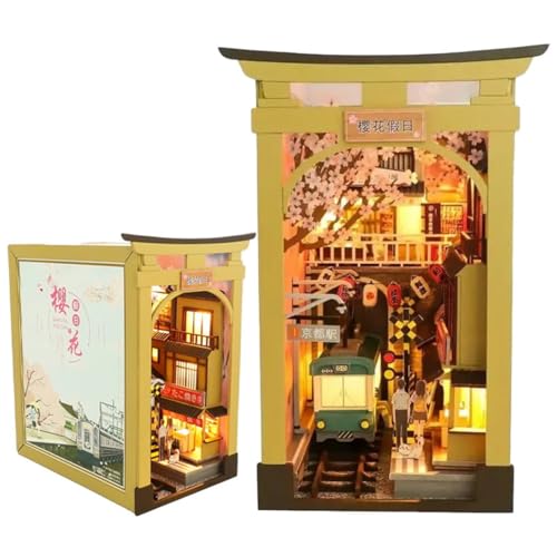 Habarri - Miniatur Haus - DIY Set - Bastelset Erwachsene & Kinder ab 7 Jahren - Bezauberndes 3D Modell mit Licht - Modellbau 1:24 - Motiv Book Nook - Reise zum Hanami von Habarri