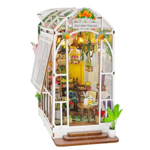 Habarri - Miniatur Haus - DIY Set - Bastelset Erwachsene & Kinder ab 7 Jahren - Bezauberndes 3D Modell mit Licht - Modellbau 1:24 - Motiv Book Nook - Weißes Gewächshaus von Habarri