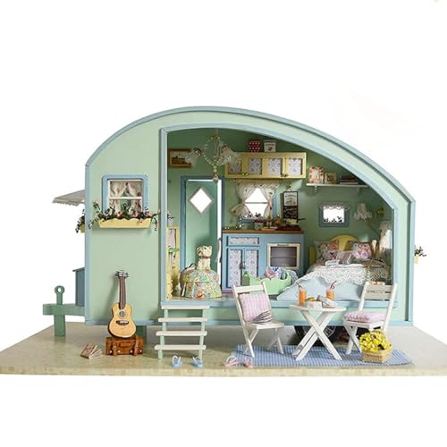 Habarri - Miniatur Haus - DIY Set - Bastelset Erwachsene & Kinder ab 7 Jahren - Bezauberndes 3D Modell mit Licht - Modellbau 1:24 - Motiv Campingurlaub von Habarri