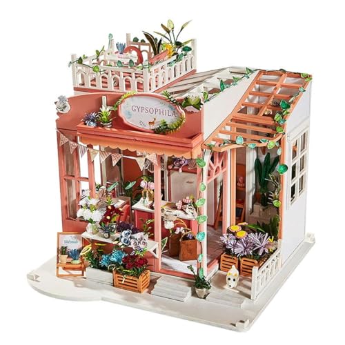 Habarri - Miniatur Haus - DIY Set - Bastelset Erwachsene & Kinder ab 7 Jahren - Bezauberndes 3D Modell mit Licht - Modellbau 1:24 - Motiv Charmante Blumenladen von Habarri