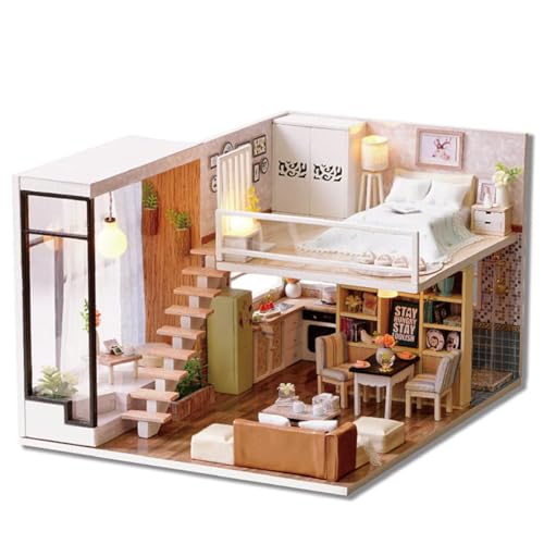 Habarri - Miniatur Haus - DIY Set - Bastelset Erwachsene & Kinder ab 7 Jahren - Bezauberndes 3D Modell mit Licht - Modellbau 1:24 - Motiv Erste Wohnung von Habarri